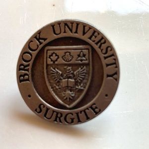 Vintage 60s Brock University Surgate Pewter Lapel Pin.3D